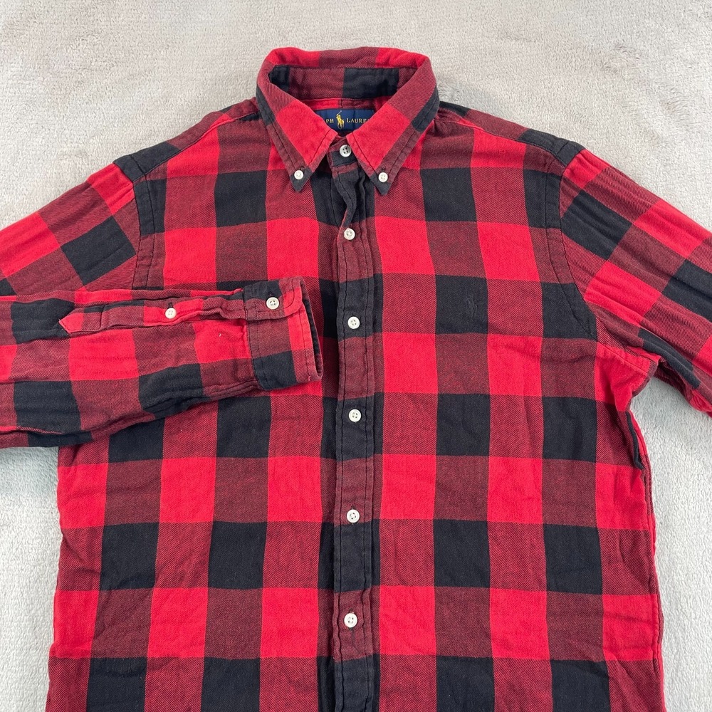 Polo‎ Ralph Lauren Classic Fit Shirt Men Small Red Buffalo Check Gauze Fabric LS